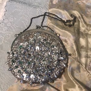 Vintage silver beaded sequin evening bag